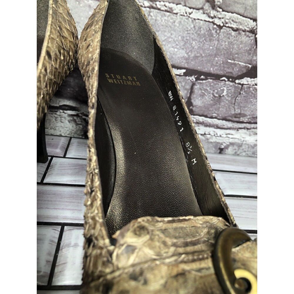 Stuart Weitzman Brown Taupe Leather Python Square… - image 6